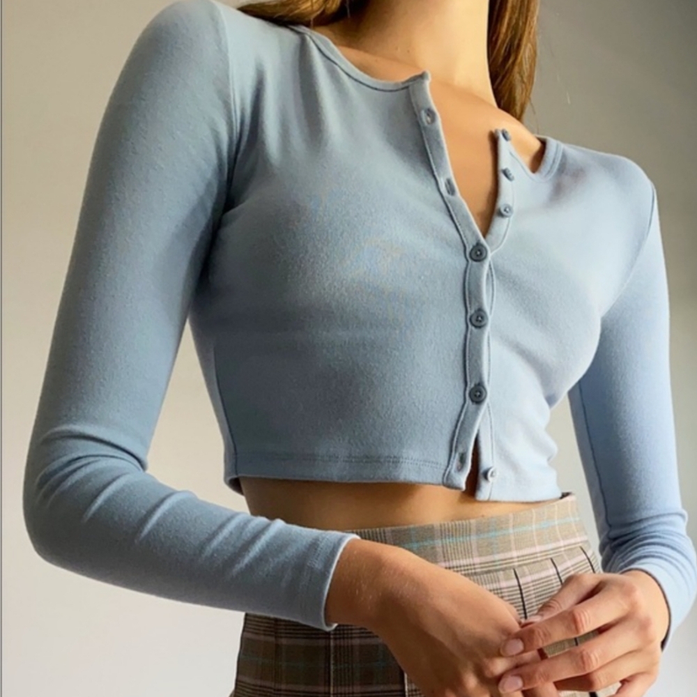 NWT Sunday Best Apple Button-Up Long Sleeve Top - Dune Blue